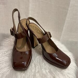 Sam Edelman Jildie Platform Slingback Pumps Warm Cocoa Patent W Sz 9.5, 4’ Heel
